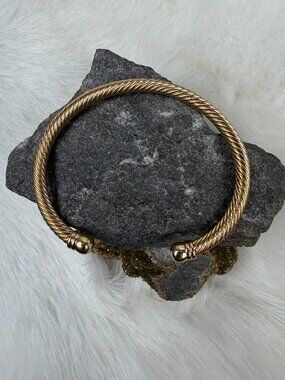 Gold Tone Twisted Cable Cuff Bracelet Ball Ends 6"